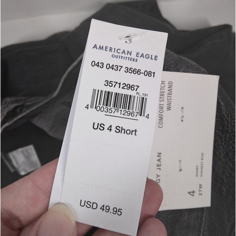 NWT American Eagle Baggy Highest Rise Jeans Black Wash size 27 Short - Picture 10 of 10